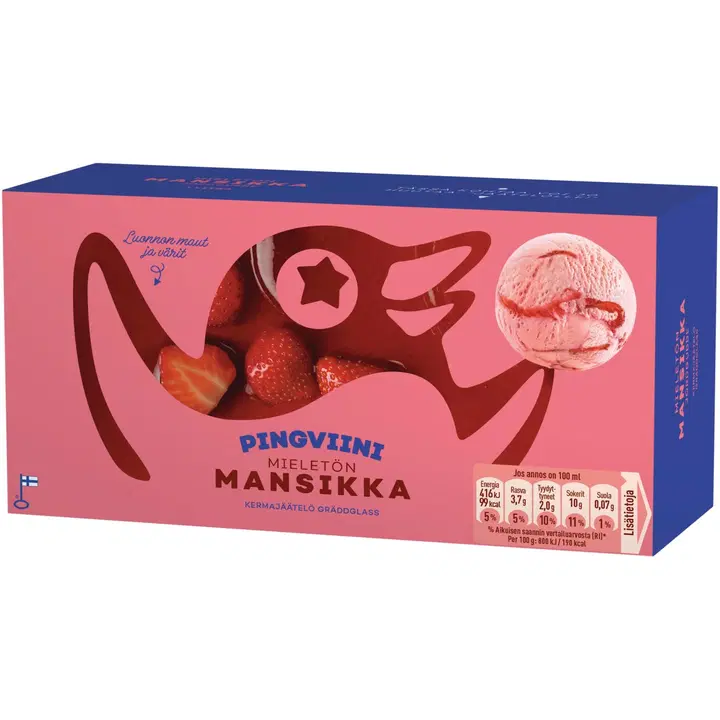 Pingviini Mansikka kermajäätelö kotipakkaus 1L/520g