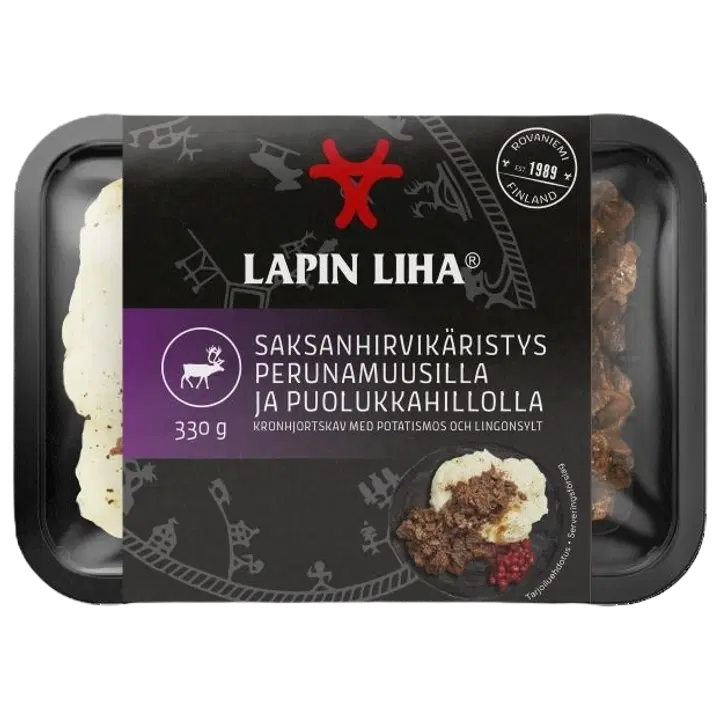 Lapin Liha valmiiksi kypsennetty saksanhirvikäristys perunamuusilla ja puolukkahillolla 330g