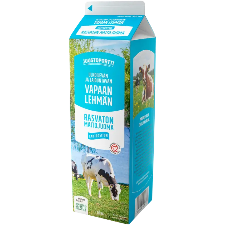 Juustoportti Vapaan lehmän rasvaton maitojuoma 1 l laktoositon