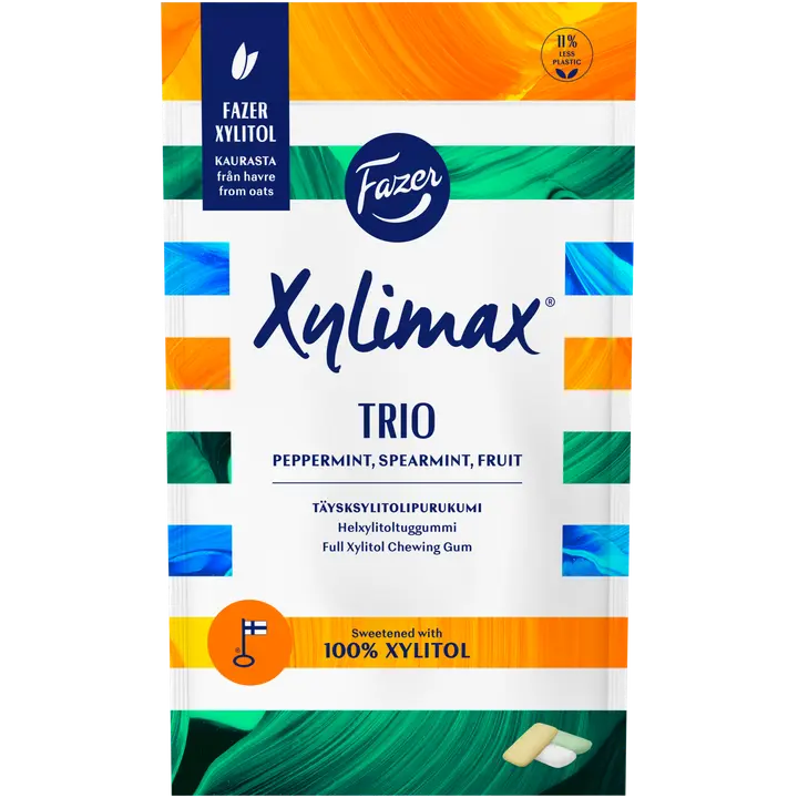 Fazer Xylimax Trio 130g piparmintun, spearmintin ja hedelmän makuisia täysksylitolipurukumi