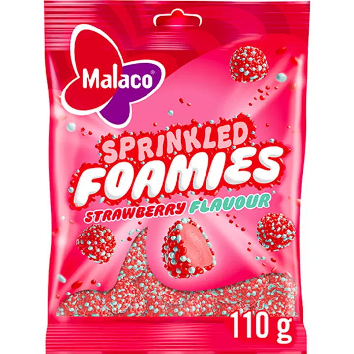 Malaco Sprinkled Foamies Strawberry makeinen 110g