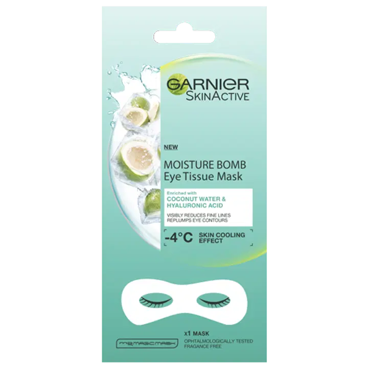 Garnier Skin Active Moisture Bomb Eye Tissue Mask Coconut Water silmänalusnaamio, juonteista vähemmän näkyvät  6g