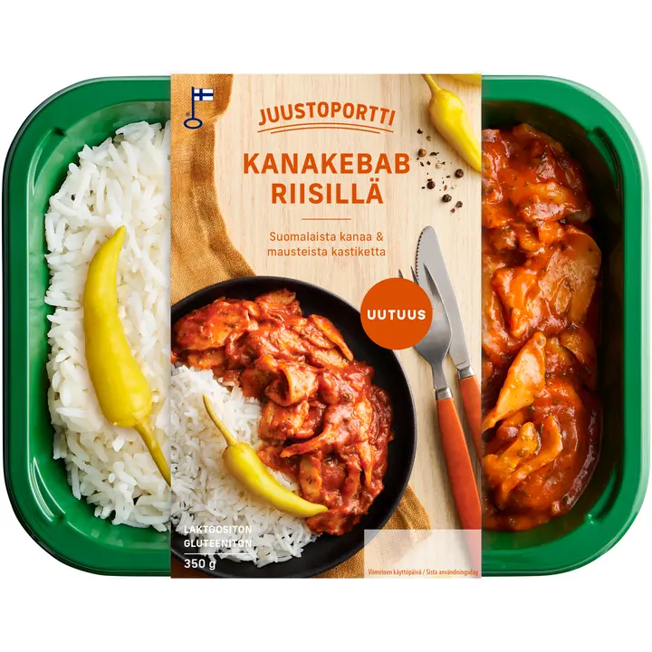 Juustoportti Kanakebab riisillä 350g