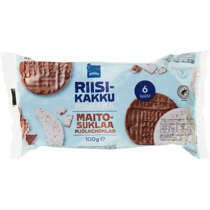 Rainbow piimašokolaadiga kaetud riisigaletid 100g glu-v