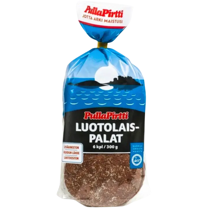 Pulla-Pirtti Luotolaispalat 6/300g halkaistu laktoositon runsaskuituinen voimakassuolainen sekaleipä