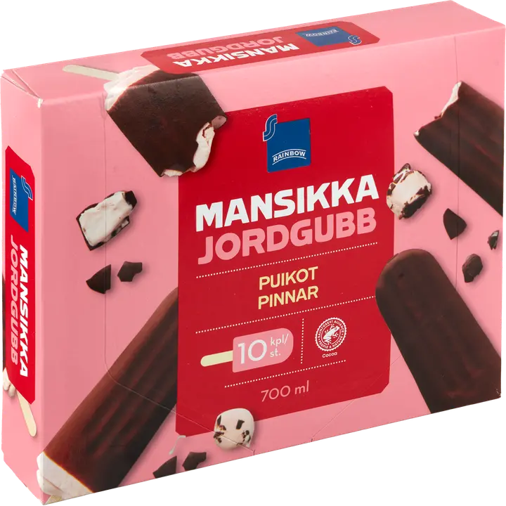 Maasikajäätis šokolaadimaitselise glasuuriga, 10 x 70 ml