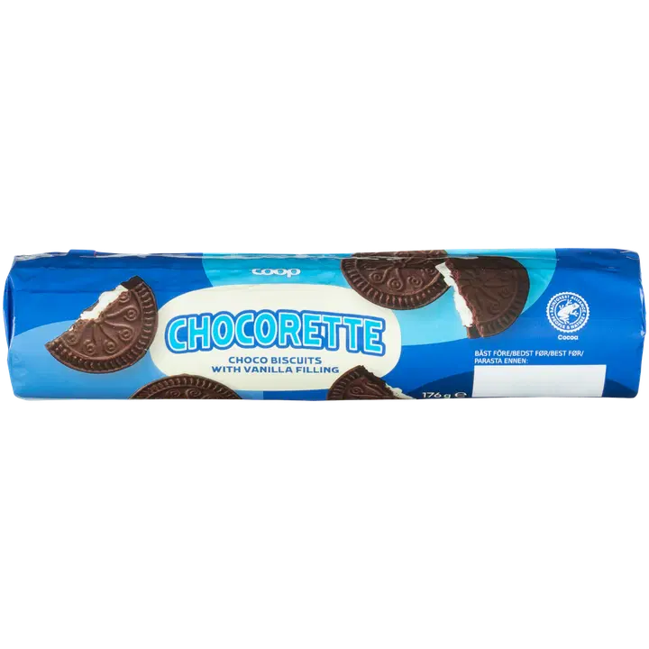 Coop vaniljatäytteinen kaakaokeksi 176 g
