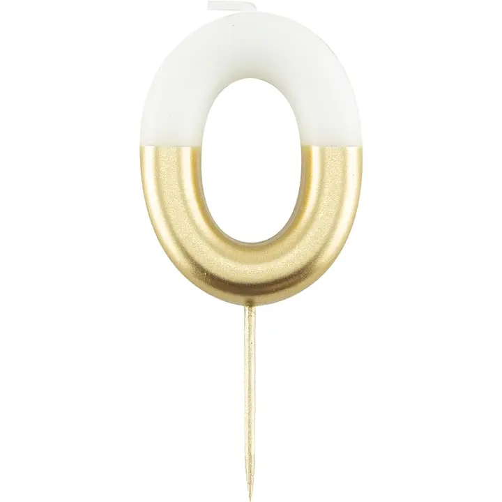 Kynttilä numero 0 valko-kultainen