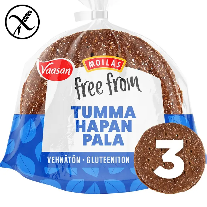 Vaasan Moilas Free From Tumma hapanpala 210g 3kpl gluteeniton tumma palaleipä