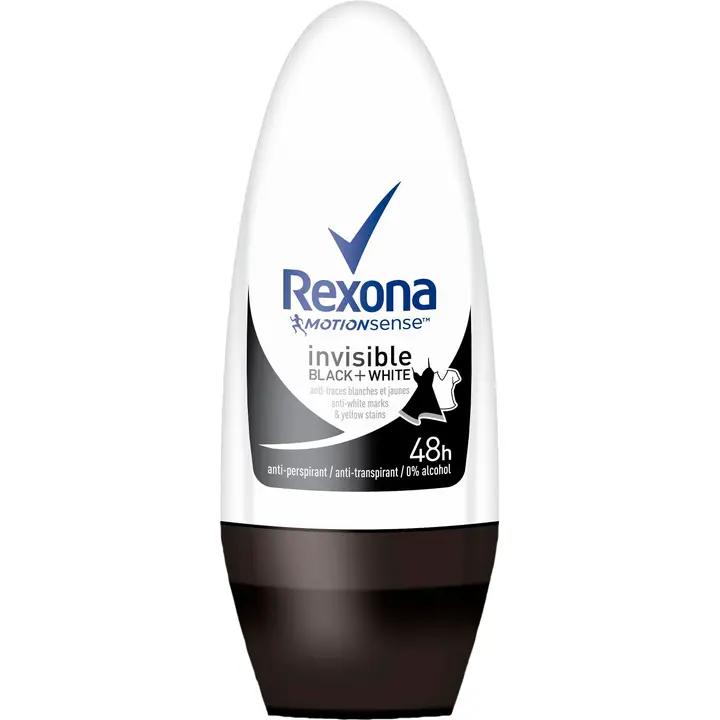 Rexona Invisible On Black & White Clothes Antiperspirantti Deodorantti Roll-on 48 h suoja 50 ml