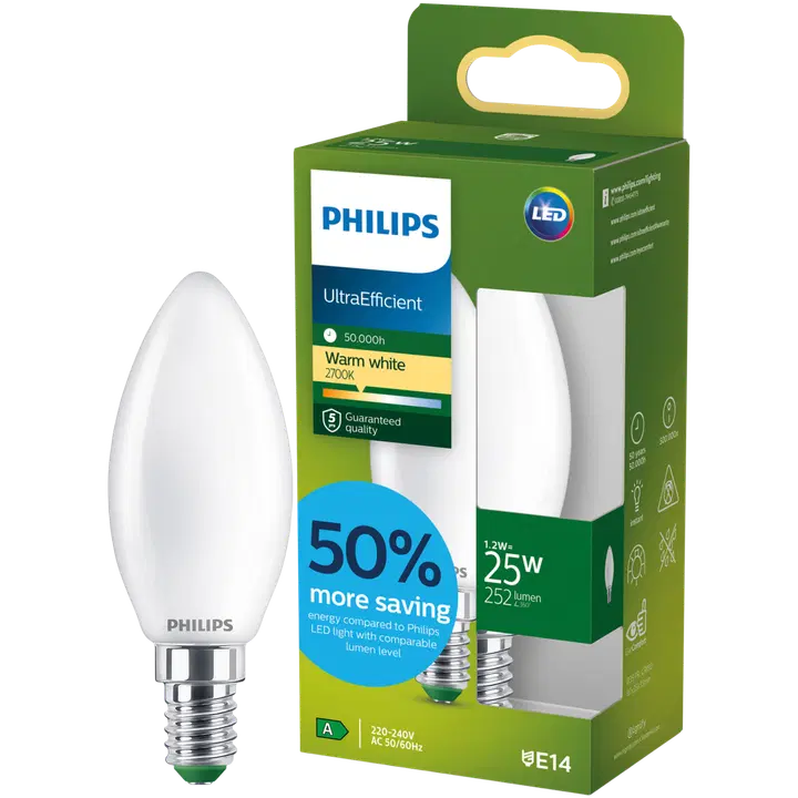 Philips LED-küünal B35 1,2 W E14 2700 K