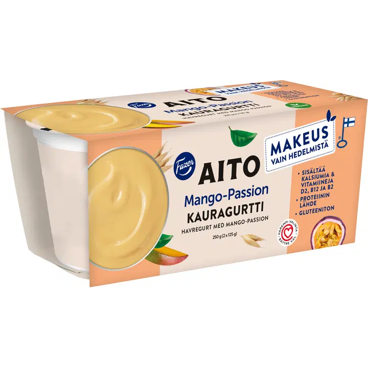 Fazer Aito Kauragurtti Mango-Passion 2x125g, gluteeniton fermentoitu kauravälipala