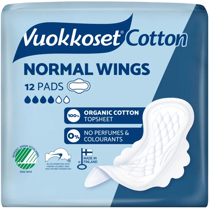 Vuokkoset Cotton Normal Wings tunn binda med vingar 12 st