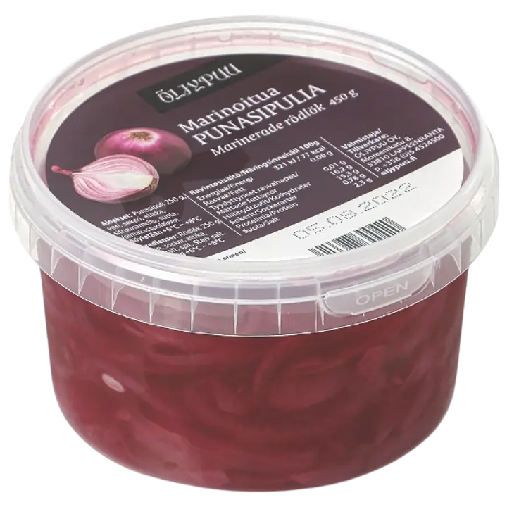 Öljypuu Marinoitua punasipulia 450g