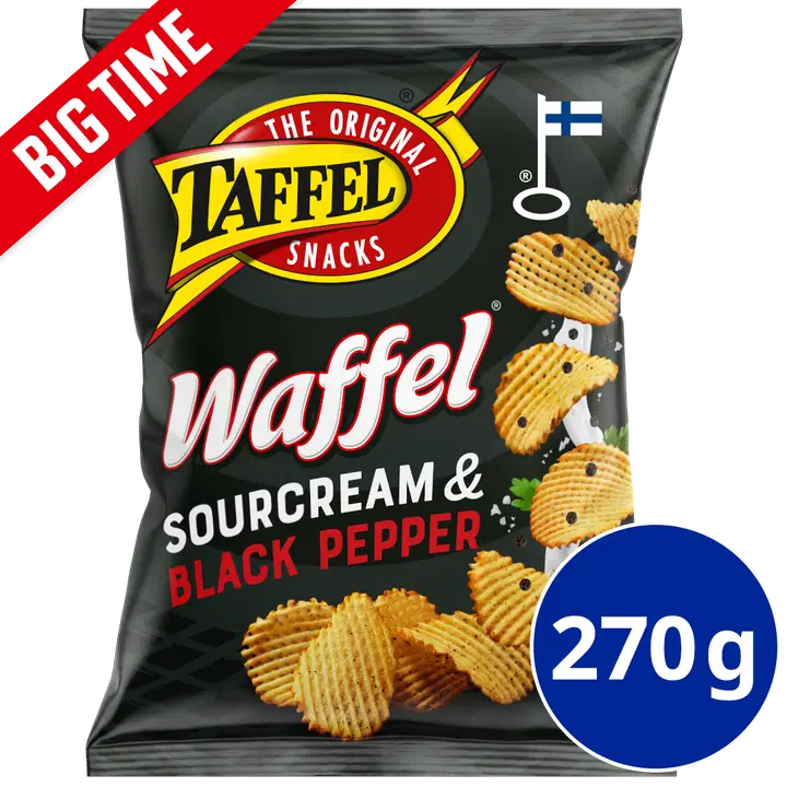 Taffel Waffel sourcream & black pepper kryddade chips 270g