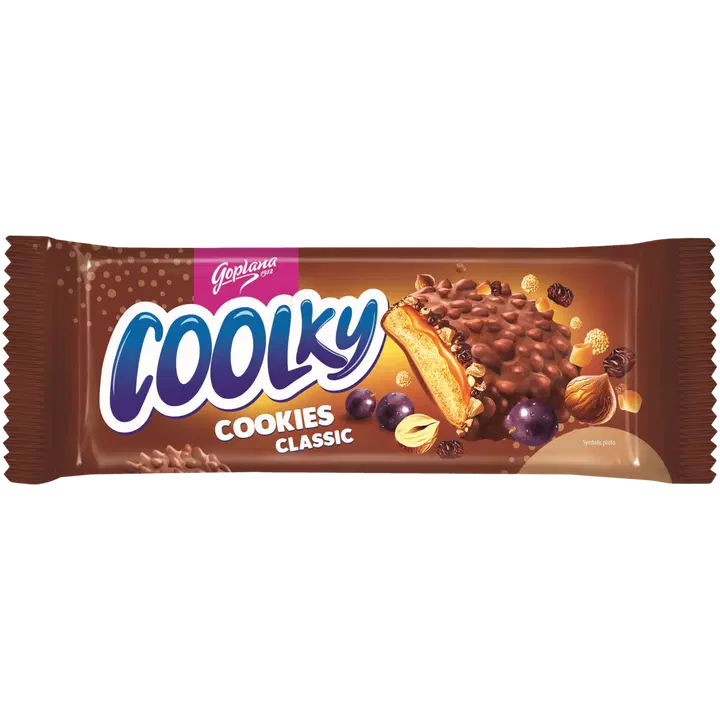COOLKY CLASSIC. Milk chocolate-coated biscuits with caramel 32.3 %, hazelnuts, raisins and cereal crisps