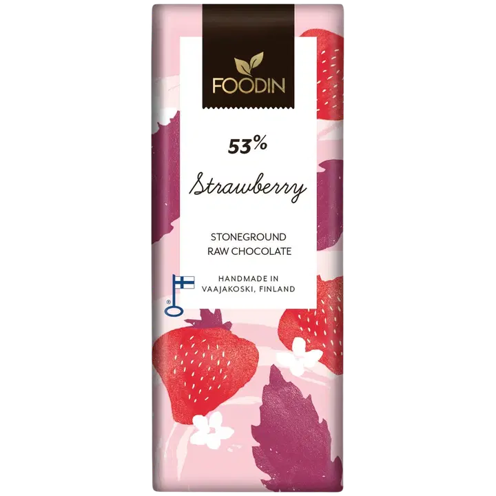 Foodin mansikka-raakasuklaa 53%, luomu 40g