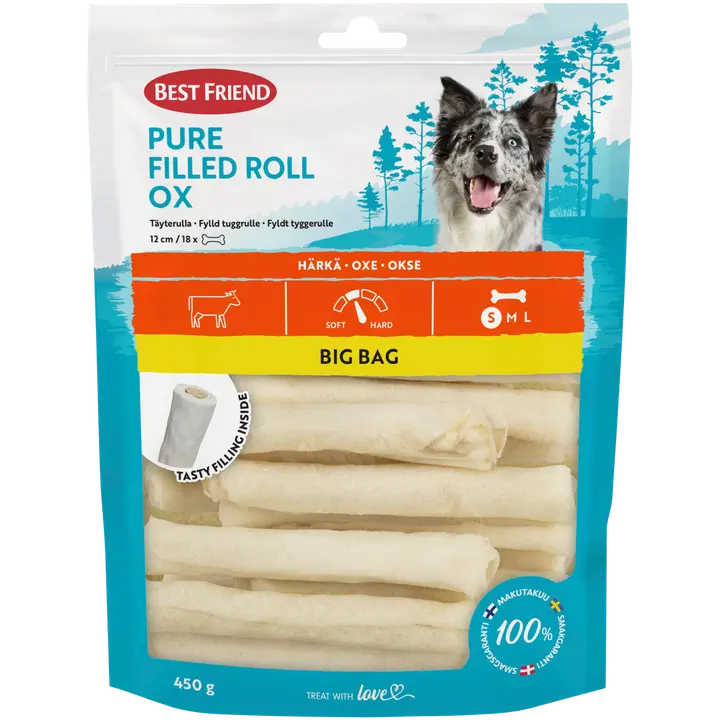 Best Friend Pure täyterulla härkä Big Bag 12 cm 18 kpl 450 g