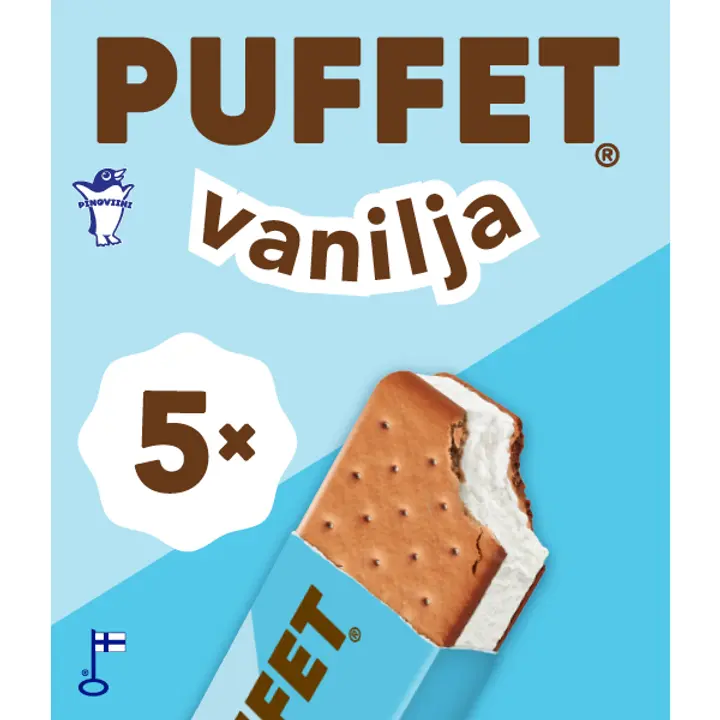 Puffet Vanilja välipalajäätelö monipakkaus 5x62g/1,1dl