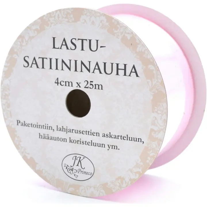 J.K. Primeco lastusatiininauha vaaleanpunainen 4cm x 25m