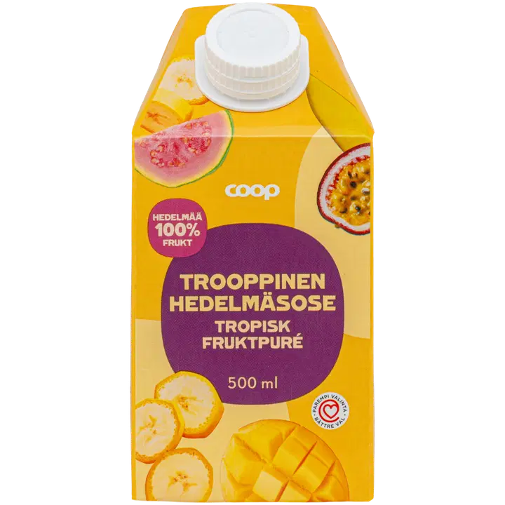Coop troopilise puuvilja püree mango-banaani-passionivilja-guajaavi 500ml