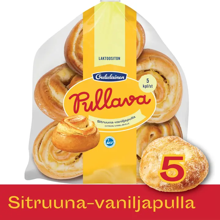 Oululainen Pullava Sitruuna-vaniljapulla 5kpl 275g