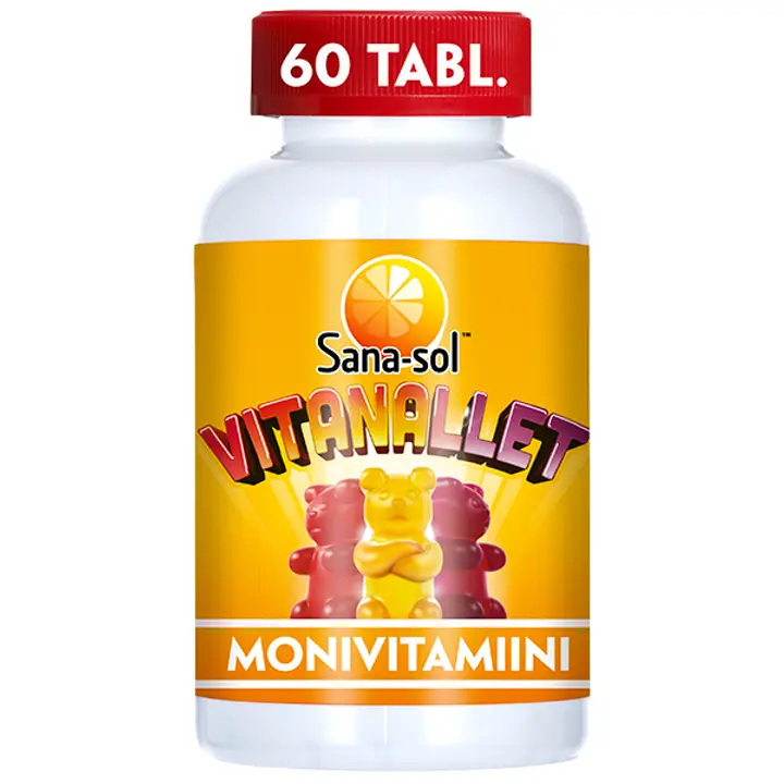 Sana-sol Vitanallet monivitamiini vadelma & appelsiini & mustikka 60kpl