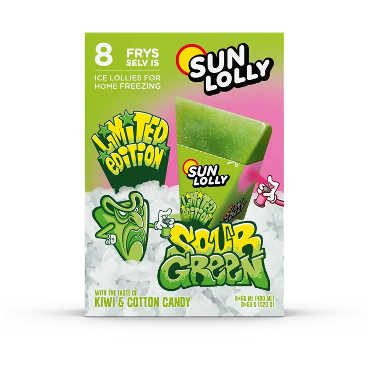 Sun Lolly Ice Sour Green Kotona jäädytettävä mehujää 8x60ml/65g