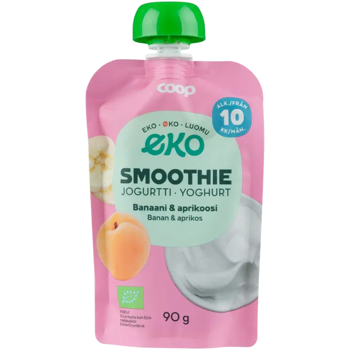 Coop Eko yoghurtsmoothie banan & aprikos 10 mån 90 g