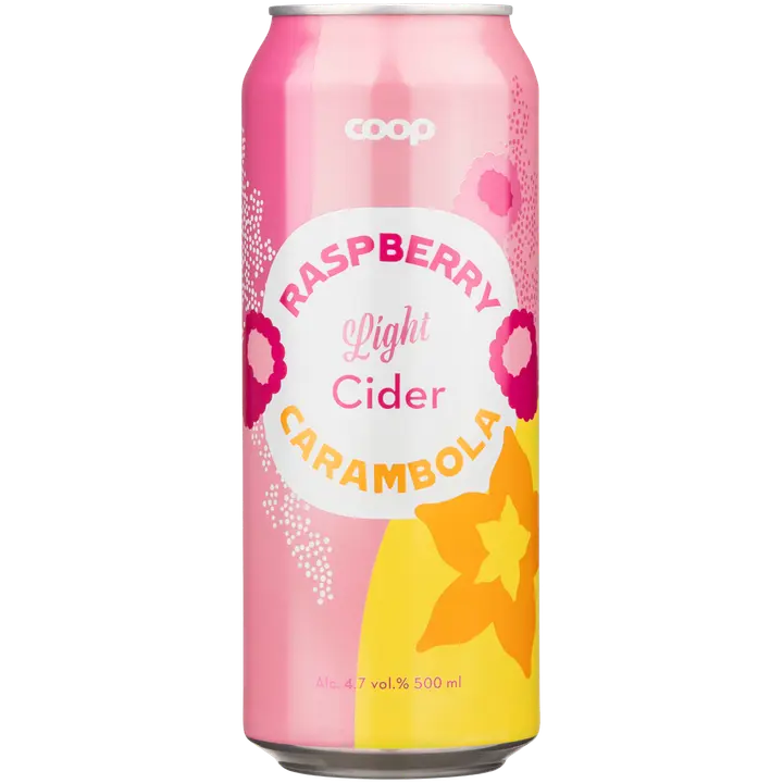 Coop vadelma-carambolasiideri light 4,7% 0,5L