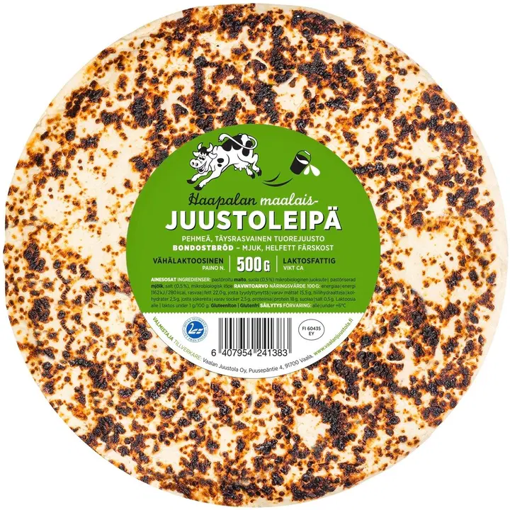 Haapala 500g juustoleipä vähälaktoosinen, 1.luokkainen, pehmeä, täysrasvainen, kypsyttämätön tuorejuusto