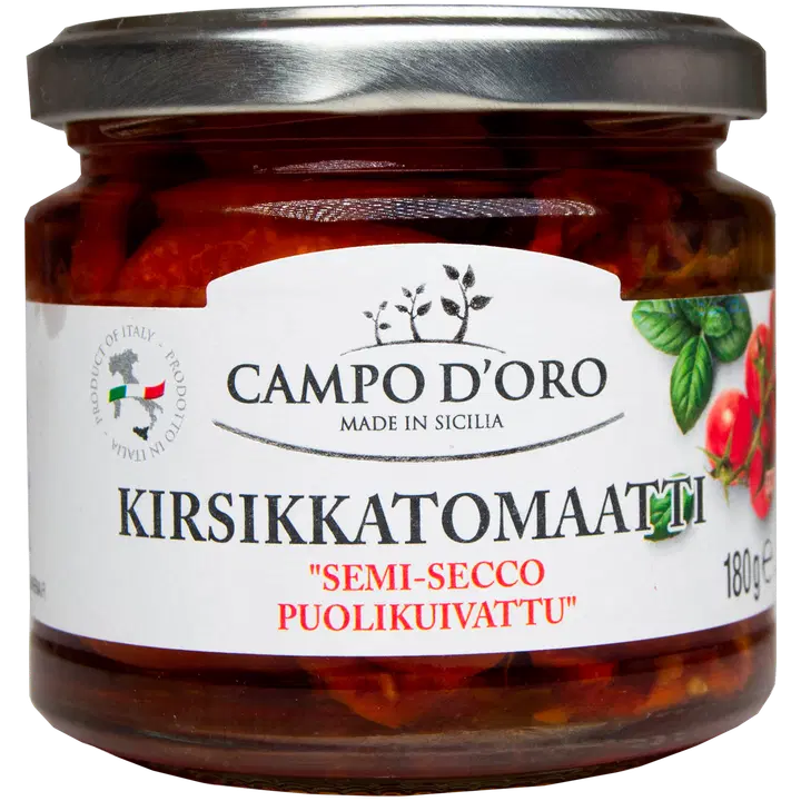 Barbero puolikuivattuja kirsikkatomatteja oliiviöljyssä, campo d'oro 180 g