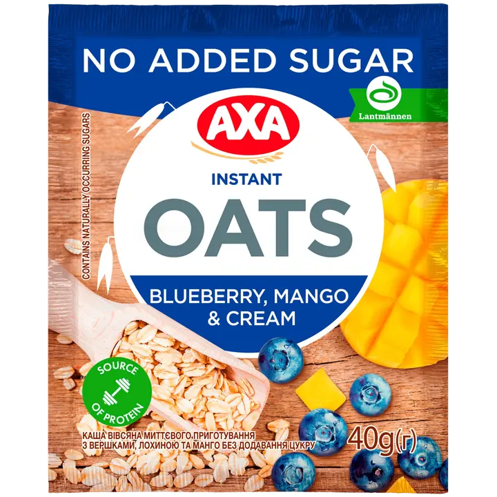 Axa kiirkaerahelbepuder koore, mustika ja mangoga ilma lisatud suhkruta 40g