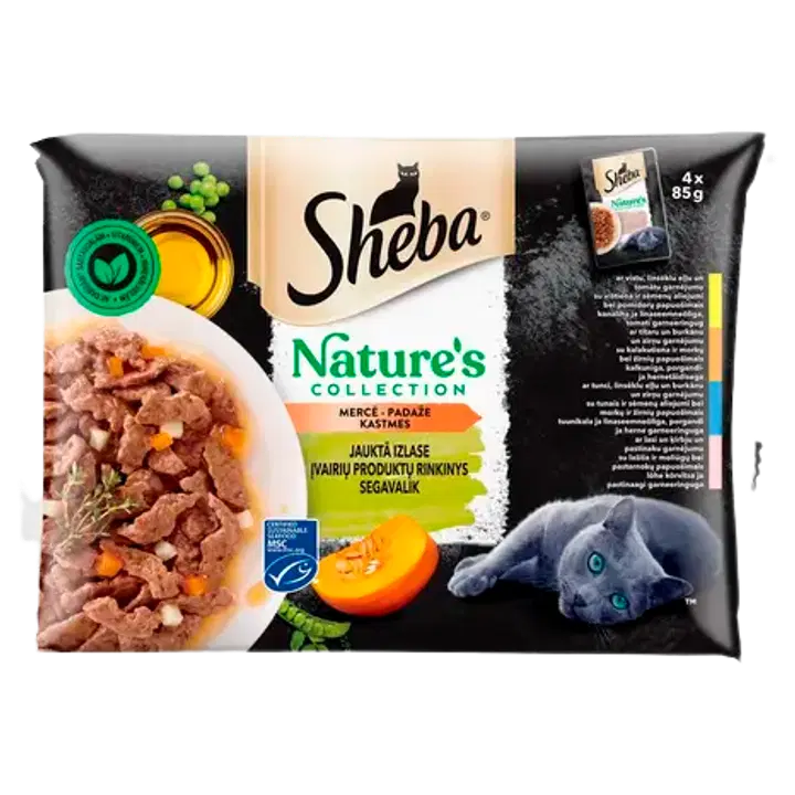 Sheba 4-pakk 85g Natures mix linnuliha ja kalaga