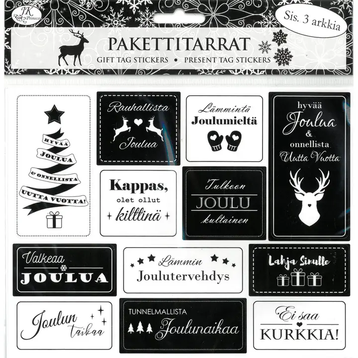 J.K. Primeco Pakettitarra mustavalko 3ark/pkt