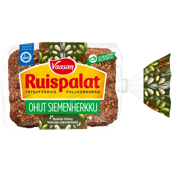 Vaasan Ruispalat Ohut Siemenherkku 240g 6 kpl siementäysjyväruisleipä