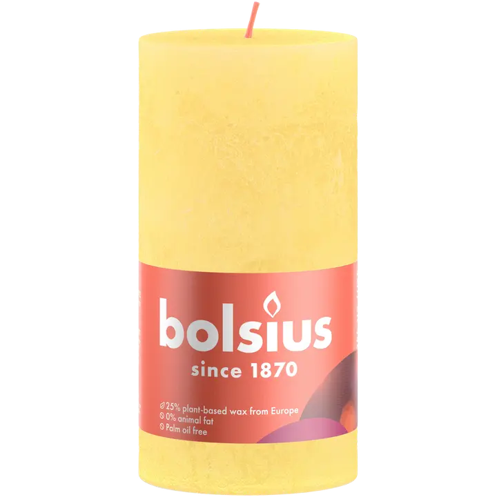 Bolsius – rustiikkinen pöytäkynttilä – kirkkaan keltainen – 13 cm