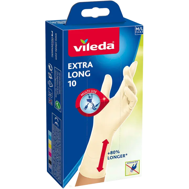 Vileda Extra Long ühekordsed kindad M/L 10 tk, lateks