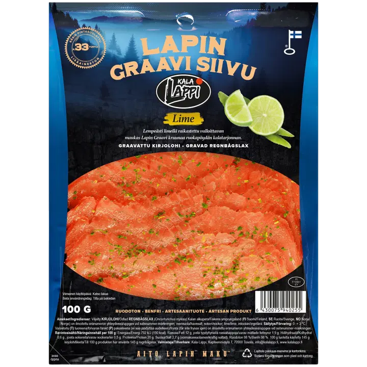 Lapin Graavi kirjolohifileesiivu, lime 100 g