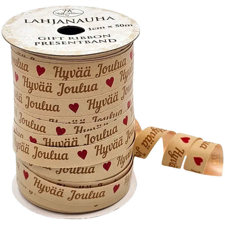 J.K. Primeco Lahjanauha 1cm x 50m Hyvää joulua natur