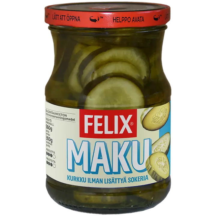 Felix Maku viipaloituja kurkkuja mausteliemessä ilman lisättyä sokeria 560/300g