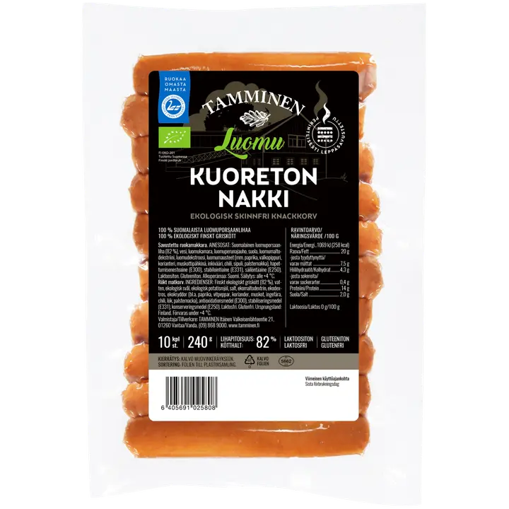 Tamminen Luomu kuoreton nakki 10kpl/240g