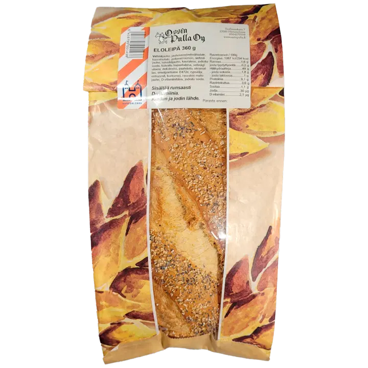 Ossin Pulla, 380 g, Elo-leipä, jyväinen vehnäleipä