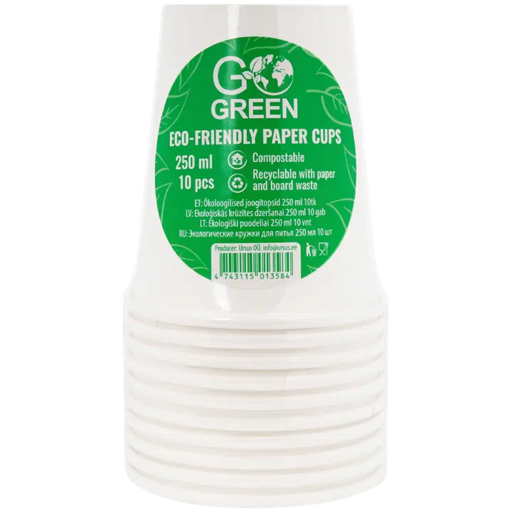 Ökoloogilised papptopsid Go Green valged 250ml 10tk