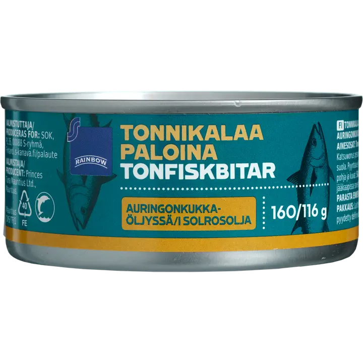 Rainbow 160/116g tonnikalaa paloina auringonkukkaöljyssä MSC