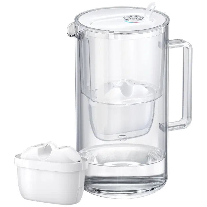 Aquaphor lasinen vedensuodatuskannu Glass 2,5l Maxfor+ suodattimella valkoinen