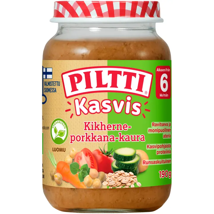 Piltti Kasvis 190g Kikherne-porkkana kaura lastenateria 6kk Luomu