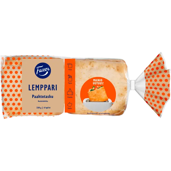 Fazer Lemppari Paahtotasku 6kpl 330g, täytettävä leipä