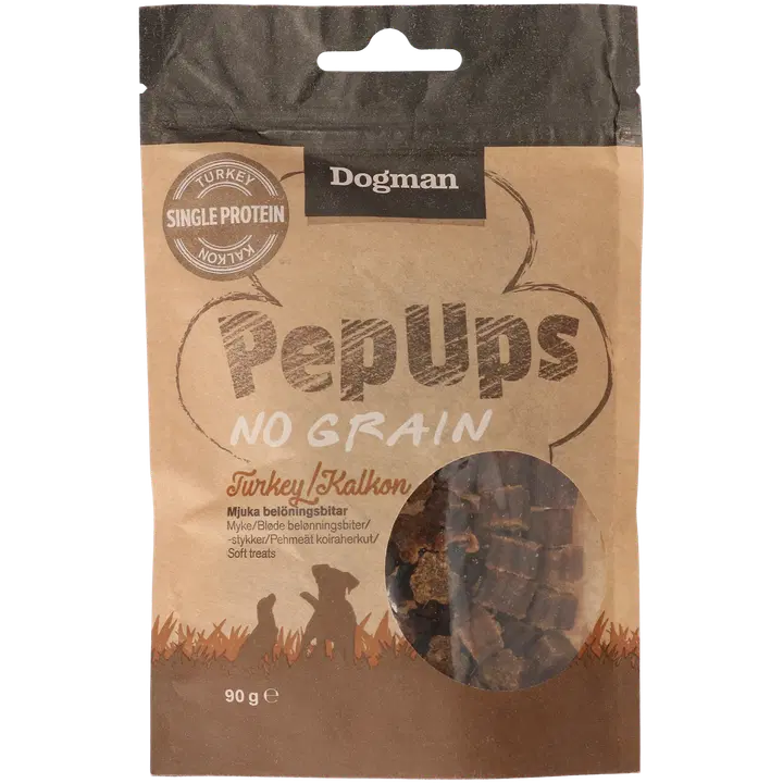 Dogman Pep Ups No Grain Kalkkuna pehmeät koiranherkut viljaton 90g