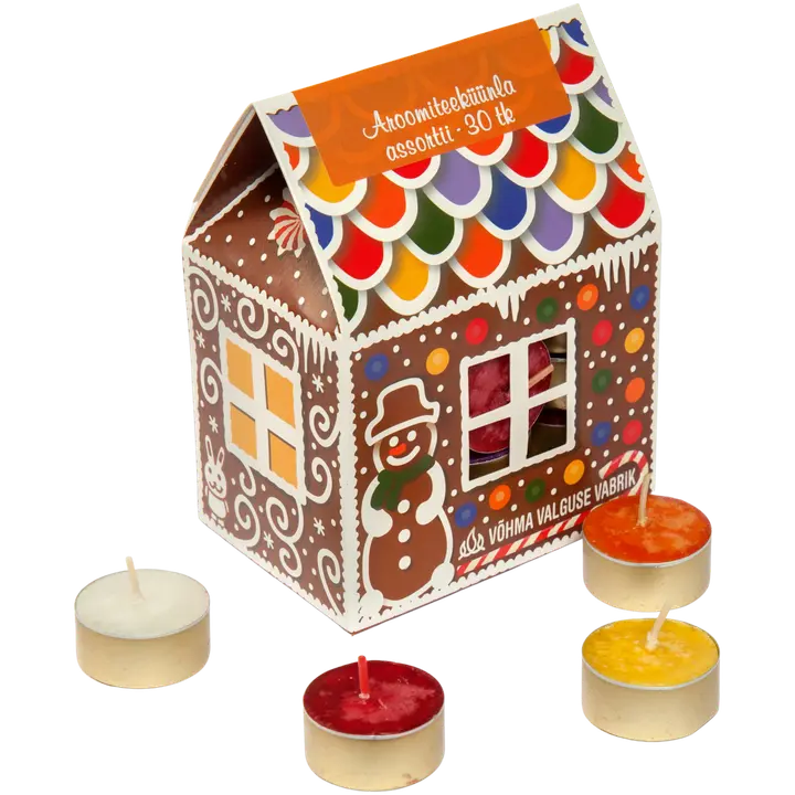 Lõhnateeküünla piparkoogimajake Võhma assortii 30tk